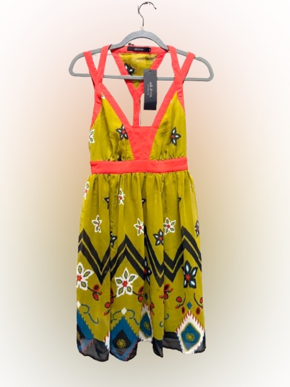 NWT Boho Festival Dress Strappy Open Back Floral Border Print Small
